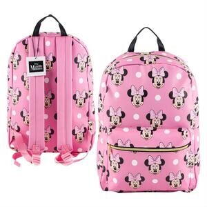 Disney Minnie Mouse 16" PU Leather Backpack/ Travel Bag, Pink - All Over Print